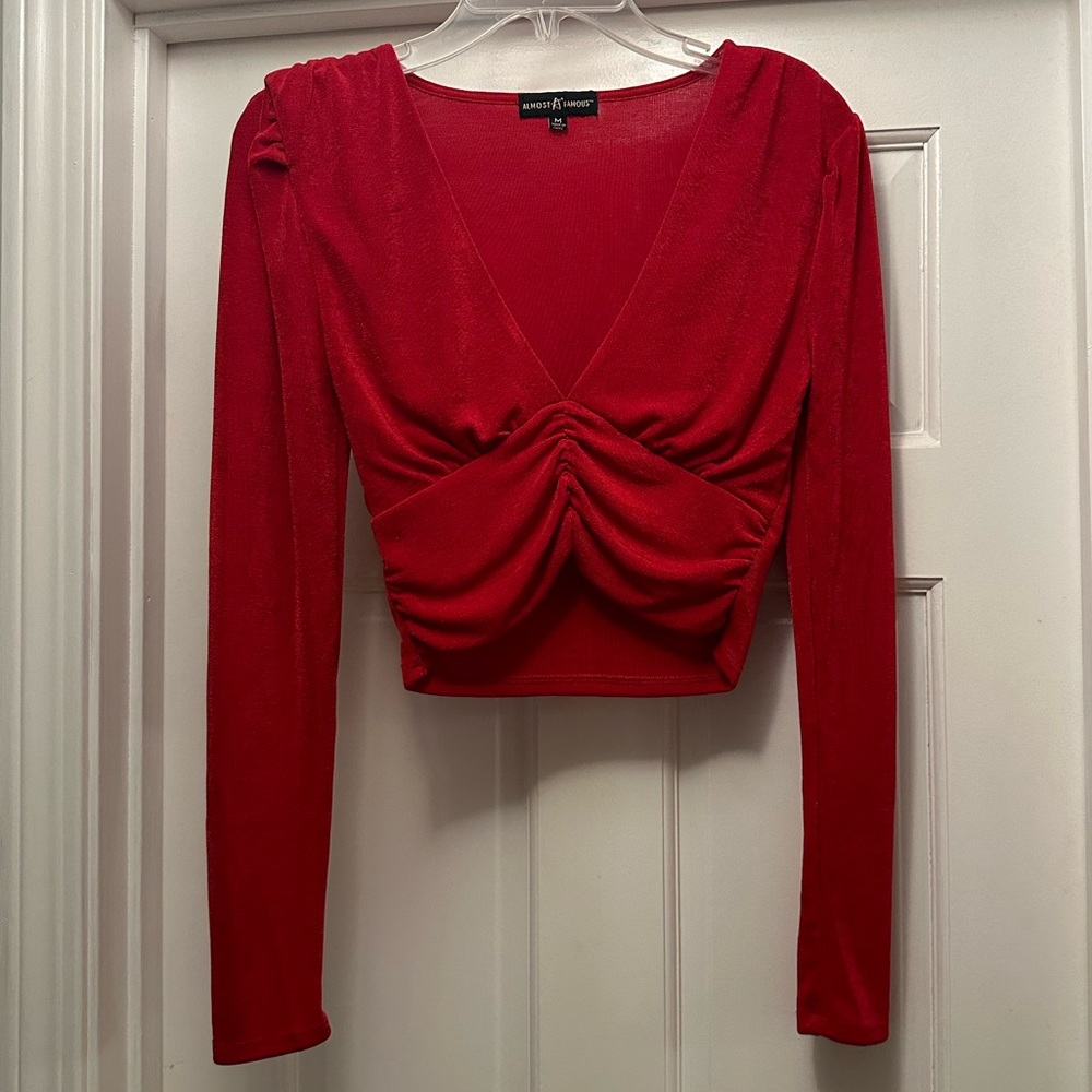 Almost Famous Red Cropped Long-sleeve Top